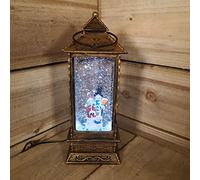 Samuel ALEXANDER 27cm Christmas Water Spinner Lantern Antique Effect with Snowman Scene Dual Powered