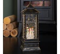 Samuel Alexander 27Cm Dual Powered Light Up Rustic Christmas Water Spinner Lantern With Snowman Scene