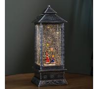 Samuel Alexander 27Cm Dual Powered Light Up Silver Lantern Christmas Water Spinner With Tree Scene