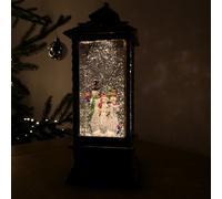 Samuel Alexander 27cm Premier Glitter Water Spinner LED Lantern Christmas Decoration with Snowman Scene in Bronze Samuel Alexander Bronze