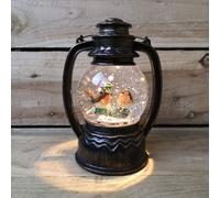 Samuel Alexander 27cm Snowtime Dual Power LED Christmas Glitter Water Spinner Antique Lantern Robin Scene in Brown Samuel Alexander Brown