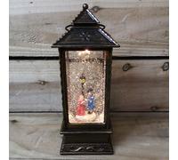 Samuel Alexander 27cm Snowtime Dual Power LED Christmas Glitter Water Spinner Rustic Lantern Carol Singing Scene in Bronze Samuel Alexander Bronze