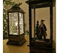 Samuel Alexander 27cm Snowtime Dual Power LED Christmas Glitter Water Spinner Rustic Lantern Santa Scene