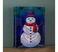 28cm Battery Operated Light up Double Sided Stained Glass Snowman Decoration with LEDs