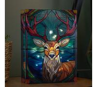 28cm Battery Powered Glass Christmas Decoration with Stag & Warm White LEDs