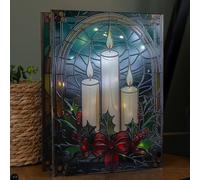 28cm Battery Powered Light up Glass Christmas Decoration with Candles & Warm White LEDs