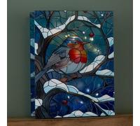 Samuel Alexander 28Cm Battery Powered Light Up Stained Glass Christmas Decoration With Robin & Warm White Leds