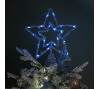 Samuel Alexander 28Cm Battery Powered Silver Christmas Star Tree Topper With Blue Multi-Action Leds