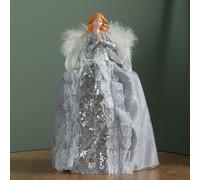 Samuel Alexander 28cm Christmas Angel Tree Topper Decoration with Feather Wings in Silver Samuel Alexander Silver