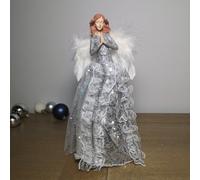 Samuel Alexander 28Cm Premier Christmas Tree Top Angel Decoration With Feather Wings In Silver