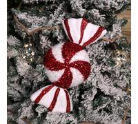 Samuel Alexander 28Cm Red And White Glitter Candy Stripe Sweet Hanging Christmas Decoration