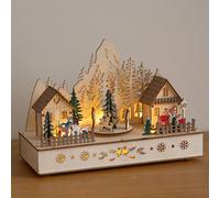 Wooden Christmas Light Up Winter Village Scene with 8 Warm White LEDs