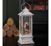 Samuel Alexander 29cm Battery Powered Light up Antique Lantern Christmas Water Spinner with Snowy Mouse Scene in White Samuel Alexander White