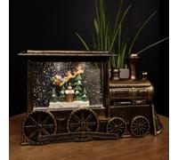 Samuel Alexander 29Cm Dual Powered Light Up Gold Christmas Train Water Spinner With Santa Scene