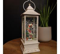 Samuel Alexander 29cm LED Christmas Glitter Water Spinner Antique Lantern Snowy Mouse Scene in White Samuel Alexander White