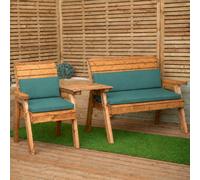 Samuel Alexander 3 Seater Chunky Rustic Wooden Furniture Set With Straight Tray & Green Cushions