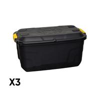 Samuel Alexander 3 x 75L Heavy Duty Lockable & Stackable Storage Tub Chest on Wheels with Clips in Black Samuel Alexander Black