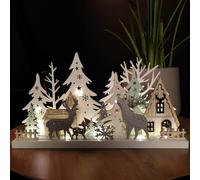 Samuel Alexander 30cm Battery Operated Indoor Christmas Wooden Village & Reindeer Scene with Warm White LEDs