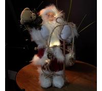 Samuel ALEXANDER 30cm Battery Operated Red Standing Light up Santa Claus with Brown Woven Sack
