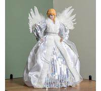Samuel Alexander 30Cm Christmas Angel Tree Topper Decoration In White & Silver