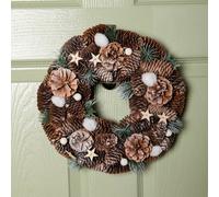 Samuel Alexander 30Cm Frosted Hanging Christmas Wreath With Pine Cones & Wooden Stars