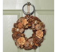 Samuel Alexander 30Cm Hanging Christmas Gold Fest Wreath With Pinecones And Gold Berries
