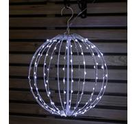 Samuel Alexander 30cm Light up Hanging Metal Christmas Ball with 160 Spinning Effect LEDs in White