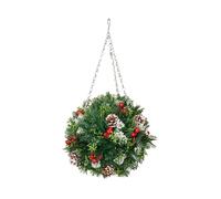 Samuel Alexander 30Cm Plastic Christmas Ball With Red Berries, Pinecones & Metal Hanging Hook