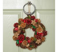 Samuel Alexander 30cm Red Hanging Christmas Wreath with Red Berries and Pinecones