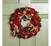 Samuel Alexander 30cm Red Rose Hanging Christmas Wreath with Pinecones & Red Berries