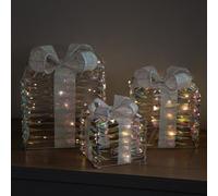 Samuel Alexander 30cm Set of 3 Battery Operated Light up Star Shimmer Christmas Parcels with 90 Warm White LEDs