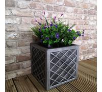 Samuel Alexander 30Cm Small Square Plastic Pewter Effect Grey Garden Patio Planter