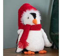 Samuel Alexander 30cm Soft Cuddly Puppa Penguin Christmas Decoration with Santa Hat in White Samuel Alexander White