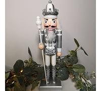 Samuel ALEXANDER 30cm Wooden Christmas Nutcracker Soldier Decoration with Silver Body and Shoes