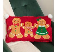 Samuel Alexander 30cm x 55cm Gingerbread Family Christmas Decorative Cushion in Red | Size: 30 cm x 50 cm Samuel Alexander Red 30 cm x 50 cm