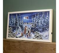 Samuel Alexander 30Cm X 60Cm Battery Operated Fibre Optic Winter Dogs Watching Santa Sleigh Scene Touch Activated Christmas Canvas