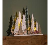 Samuel Alexander 31cm Battery Operated Light up Wooden Christmas Tree with Deer and 15 Warm White LEDs