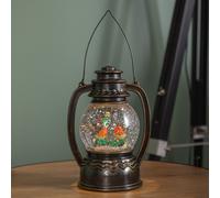 Samuel Alexander 31cm Dual Powered Light up Antique Lantern Christmas Water Spinner with Robin Scene in Brown Samuel Alexander Brown