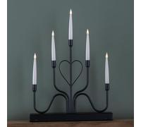 Samuel ALEXANDER 32cm Battery Operated Light up Black Metal Heart Christmas Candlebridge with 5 Warm White LEDs