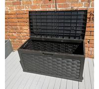 Samuel Alexander 335 Litre Black Rattan Effect Garden Storage Box With Sit On Lid