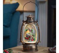 Samuel Alexander 33Cm Battery Operated Festive Robin Snow Swirling Christmas Lantern