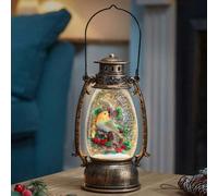 Samuel Alexander 33cm Battery Operated Festive Robin Snow Swirling Christmas Lantern