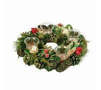 Samuel Alexander 33cm Christmas Bauble Quartet Candle Holder with Pinecones and Red Berries