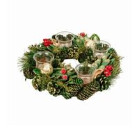 Samuel Alexander 33Cm Christmas Bauble Quartet Candle Holder With Pinecones And Red Berries