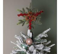 Samuel Alexander 33Cm Red Berries And Pine Tree Topper