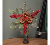 Samuel Alexander 33cm red berries & pine tree topper Samuel Alexander Multicolor
