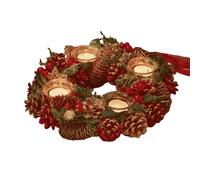 Samuel Alexander 33cm Red Christmas Bauble Quartet Candle Holder with Pinecones and Berries