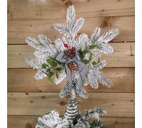 Samuel ALEXANDER 33cm White Fir Snowflake with Pinecones and Berries Christmas Tree Topper