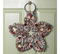 Samuel Alexander 35cm Frosted Hanging Christmas Star Wreath with Red Jingle Bells & Wooden Stars