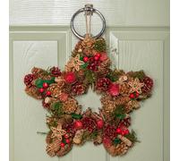 Samuel Alexander 35Cm Red Hanging Star Christmas Wreath With Red Berries And Pinecones